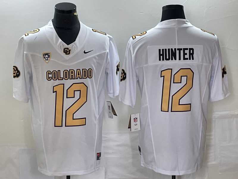 Mens Colorado Buffaloes #12 Travis Hunter White 2023 F.U.S.E. Stitched Football Jersey->->NCAA Jersey